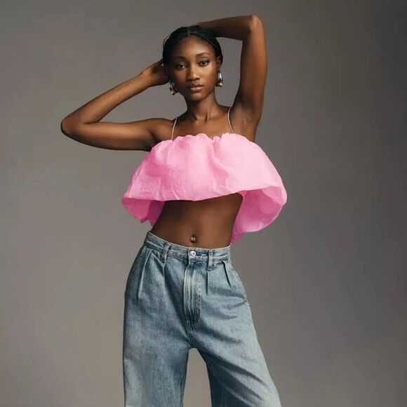 Anthropologie Tops - NWT Anthropologie Shirt Maeve Diamond-Strap Crop Top Pink Size Small